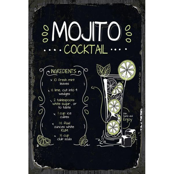 Vianmo Insegna In Legno 18X12 Cm Mojito Cocktail Recipe-image