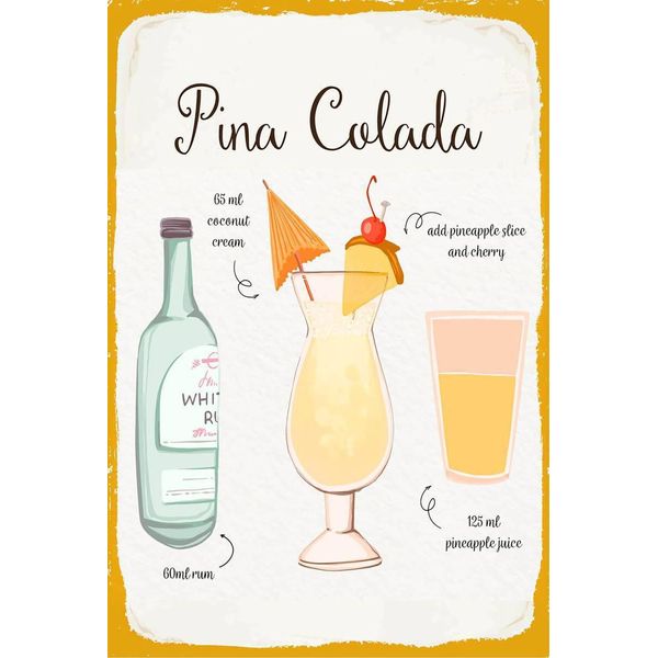 Vianmo Insegna In Legno 18X12 Cm Pina Colada Cocktail Recipe-image