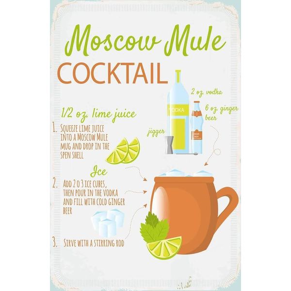 Vianmo Insegna In Legno 18X12 Cm Moscow Mule Cocktail Recipe-image