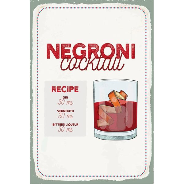Vianmo Insegna In Legno 18X12 Cm Negron Cocktail Recipe Gin-image