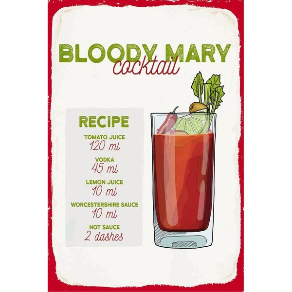 Vianmo Insegna In Legno 18X12 Cm Bloody Mary Cocktail Recipe-image