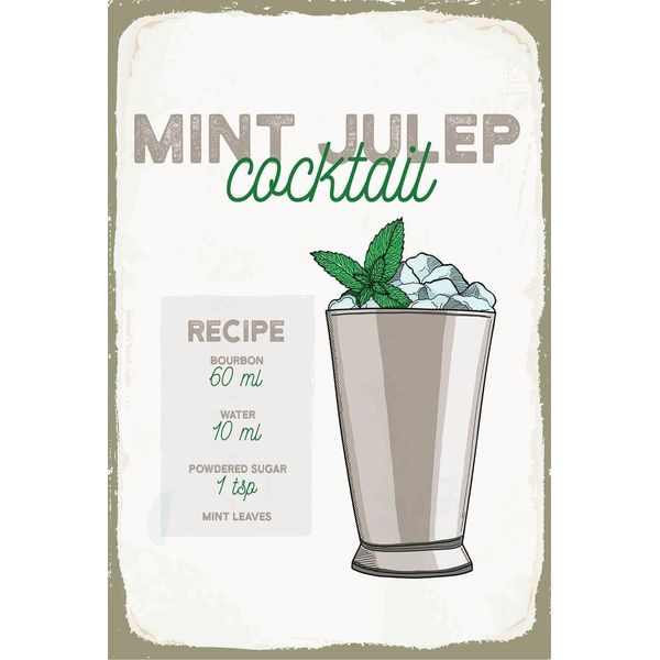 Vianmo Insegna In Legno 18X12 Cm Mint Julep Cocktail Recipe-image