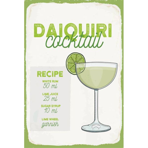 Vianmo Insegna In Legno 18X12 Cm Daiquiri Cocktail Recipe-image