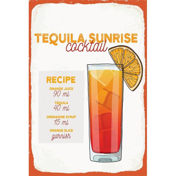 Vianmo Insegna In Legno 18X12 Cm Tequila Sunrise Cocktail Recipe-image