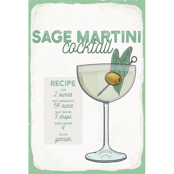 Vianmo Insegna In Legno 18X12 Cm Sage Martini Cocktail Recipe-image