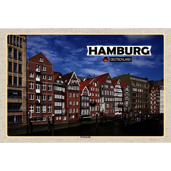 Vianmo Insegna In Legno 12X18 Cm Hamburg DeichstraßE Fluss E-image