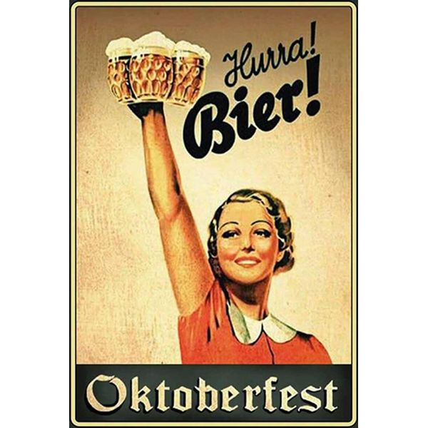 Vianmo Insegna In Legno 30X20 Cm Hurra Frau Mit Bier-image