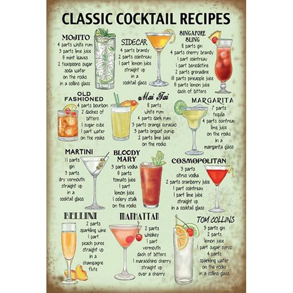 Vianmo Insegna In Legno 30X20 Cm Classic Cocktails Recipes Mojito-image