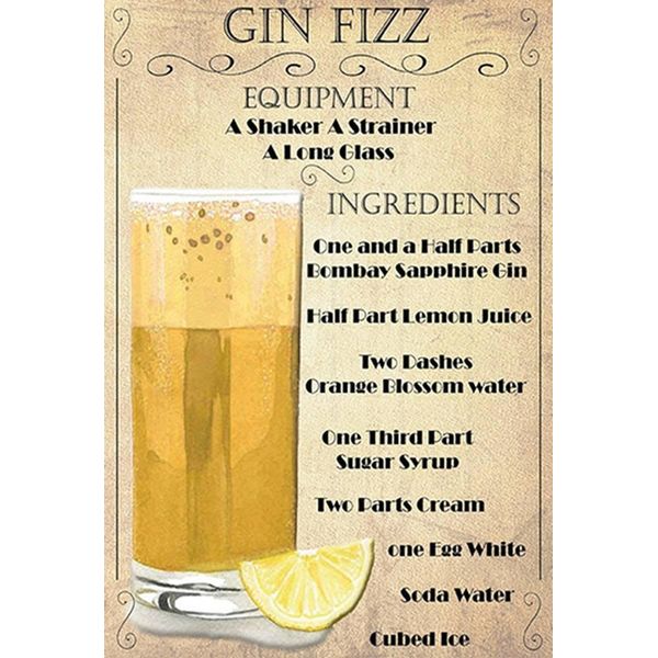 Vianmo Insegna In Legno 30X20 Cm Gin Fizz Equipment Ingredients-image