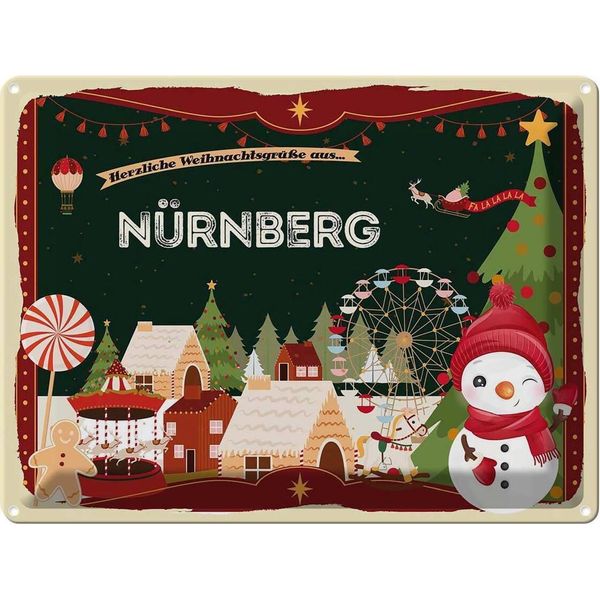 Vianmo Insegna Di Latta 30X40 Cm Weihnachten GrüßE NÜRnberg-image