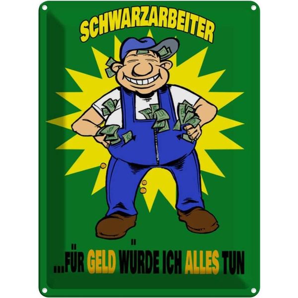 Vianmo Insegna Di Latta 40X30 Cm Schwarzarbeiter FüR Geld Alles Tun-image