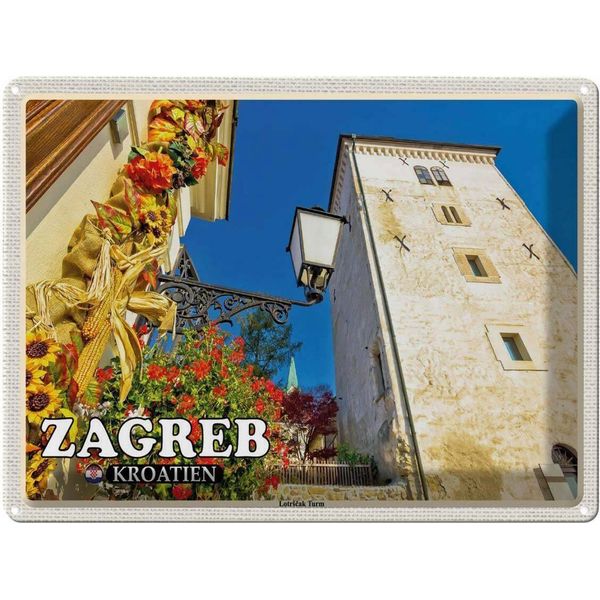 Vianmo Insegna Di Latta 30X40 Cm Zagreb Kroatien Lotrscak Turm Wachturm-image