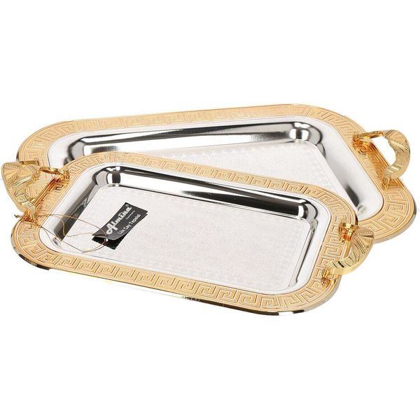 Set Di 2 Vassoi Da Portata In Acciaio Inossidabile 18/10 Di Alta Qualità - La Funzionalità Incontra L'eleganza Motivo 1 Argento/Oro-image