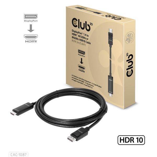 Club3D CLUB3D Cavo Da Displayport 1.4 A Hdmi 4K120Hz O 8K60Hz HDR10 M/M 3M/9,84Ft-image
