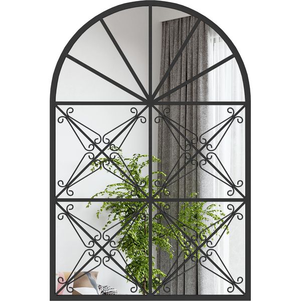Costway Specchio Da Parete Con Ottica Per Finestre E Gancio 58X87Cm, Specchio Decorativo, Specchio Decorativo Da Appendere, Specchio In Metallo Nero-image