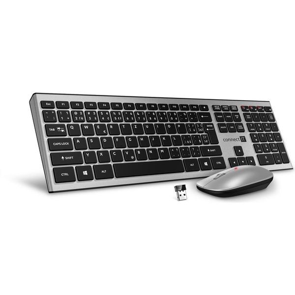 Set Tastiera + Mouse Connect It Combo Wireless Argento (+1X Aaa +1X Aa Senza Batterie), Layout Cz + Sk-image