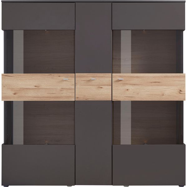 Vitrine Forte "Como", Grau (Grau, Eichefarben), B:149,8Cm H:152Cm T:41,3Cm, Holzwerkstoff, SchräNke, Vitrine, Breite 152 Cm, Inkl. Beleuchtung-image