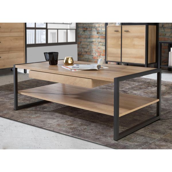 Couchtisch Forte "High Rock", Braun (Rivera Eiche, Schwarz, Riviera Eiche), B:111Cm H:40Cm T:60Cm, Tische, Couchtisch Eckige Couchtische Holz-Couchtische, Breite Ca. 111 Cm-image