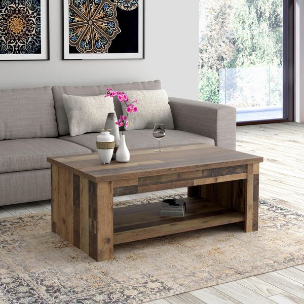 Couchtisch Forte "Clif", Beige (Old Wood Vintage), B:110Cm H:45,7Cm T:65Cm, Tische, Couchtisch, Mit Funktion, Breite 110 Cm-image