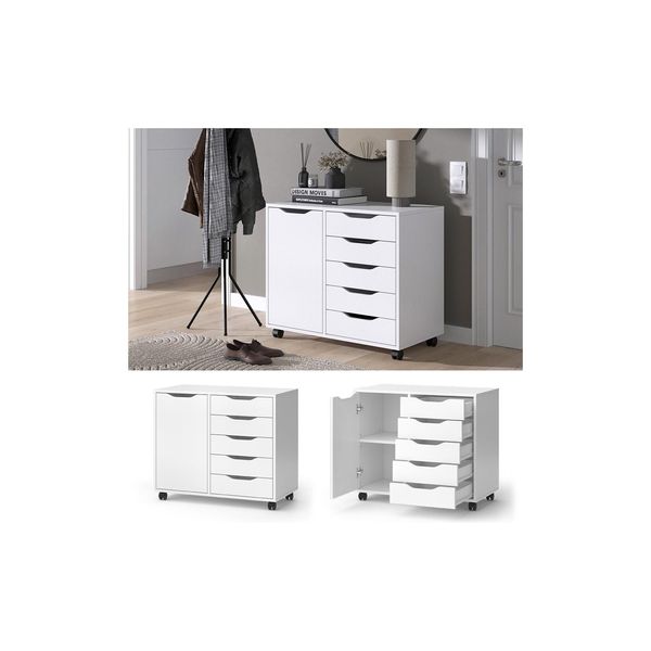 Vicco Sideboard Otwin Weiß 78 X 61,5 Cm Mit 5 Schubladen Und 1 TüR-image