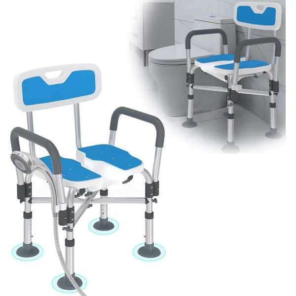 Va-Cerulean Sgabello Da Doccia Sedia Da Doccia Sedile Da Bagno Regolabile In Altezza Antiscivolo Con Schienale E Bracciolo Sgabello Da Bagno Sgabello Da Doccia Per Adulti-image