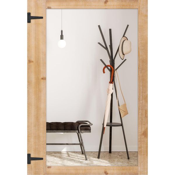 Specchio Da Parete Da Appendere Costway, 97 X 67 Cm, Grande Specchio Di Fattoria Con Cornice In Legno Di Abete Naturale, Ganci In Metallo, Specchio Decorativo-image