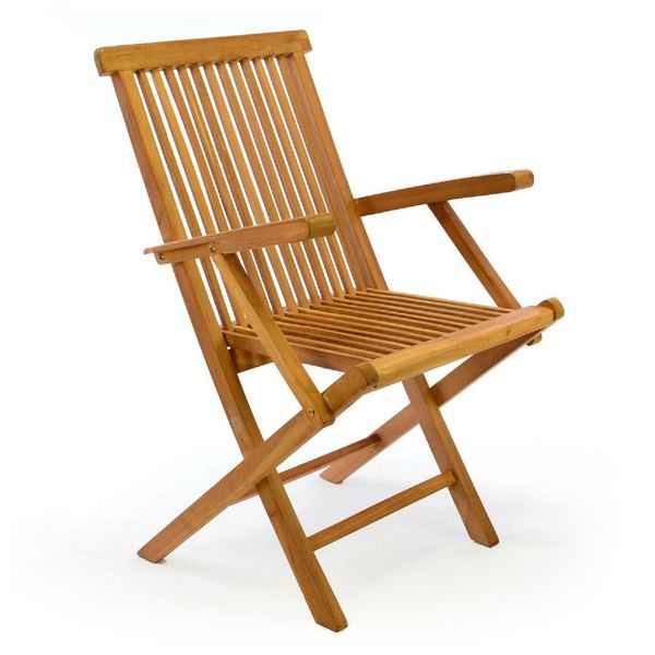 Vcm Gartenstuhl Mit Armlehne Teak Holz Klappbar Massiv Behandelt MaßE: H. 89 Cm X B. 57 Cm X T. 62 Cm-image