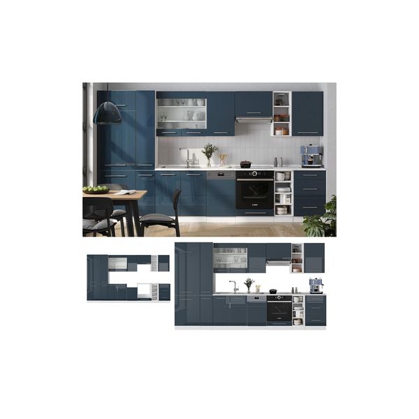 Vicco KüChenzeile Fame-Line Weiß Dunkelblau Hochglanz 355 Cm Ohne Arbeitsplatte-image