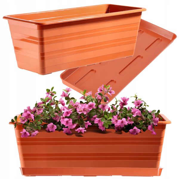 Fioriera Kadax "Cati"" Con Sottovaso, In Plastica, Vaso Da Fiori Per Balcone, Terrazza, Davanzale, 40 Cm, Terracotta"-image