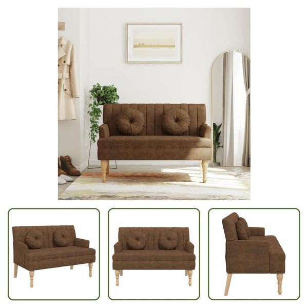 The Living Store Panca Con Cuscini Marrone 113X64,5X75,5 Cm Effetto Scamosciato-image