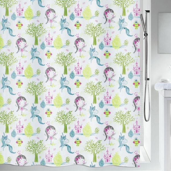 Spirella Tenda Da Doccia Antimuffa - Antibatterica, Lavabile, Impermeabile, In Poliestere, "Fairy"" 180X200Cm Bianco Bambini"-image