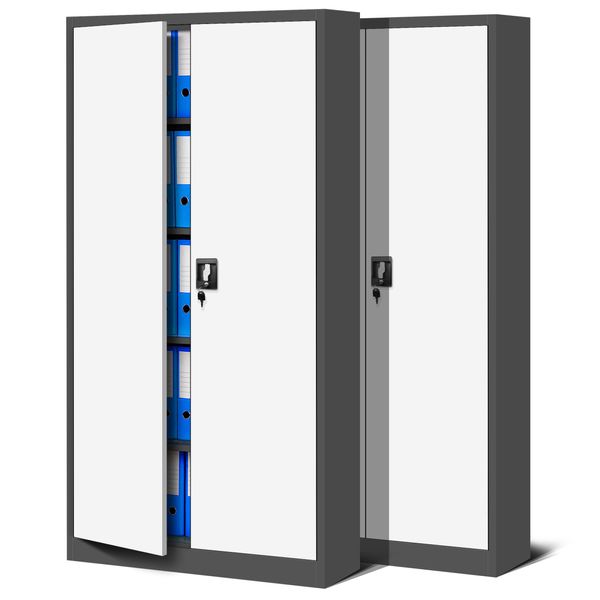 Set Di 2 Schedari C001 Armadio In Metallo Armadio In Acciaio Armadio Per Utensili Armadio Per Ufficio Armadio Per Archiviazione Armadio Universale Verniciatura A Polvere Porte A Battente 185 Cm X 90 Cm X 40 Cm Colore: Antracite/Bianco-image