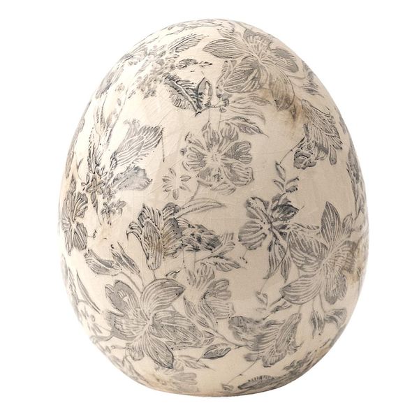 Clayre & Eef Uovo Figurina Ø 14X16 Cm Grigio Beige Vetroceramica Fiori-image