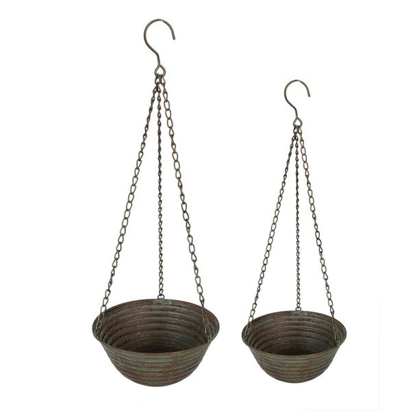 Portapiante Clayre & Eef Ø 25 Ø 19 Cm Verde Marrone Ferro-image