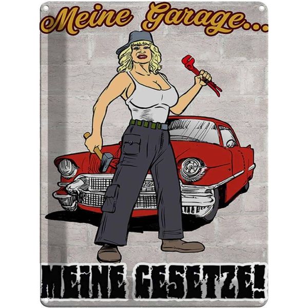 Vianmo Insegna Di Latta 40X30 Cm Pinup Meine Garage Meine Gesetze-image