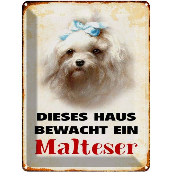 Vianmo Insegna Di Latta 40X30 Cm Hund Dieses Haus Bewacht Ein Malteser-image