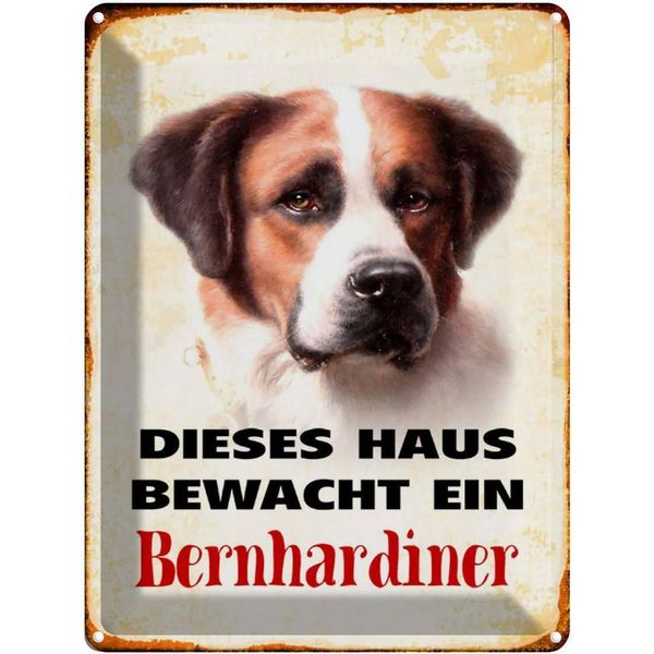 Vianmo Insegna Di Latta 40X30 Cm Hund Dieses Haus Bewacht Bernhardiner-image