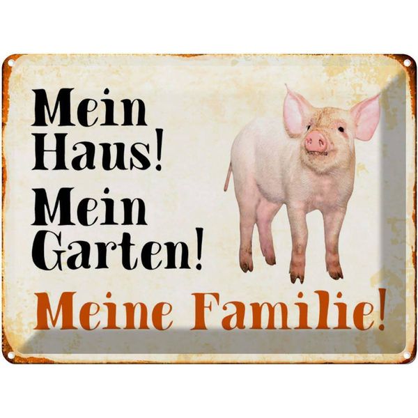 Vianmo Insegna Di Latta 30X40 Cm Tiere Schwein Mein Haus Garten Familie-image
