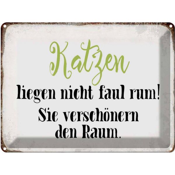 Vianmo Insegna Di Latta 30X40 Cm Katzen Liegen Nicht Faul Rum-image