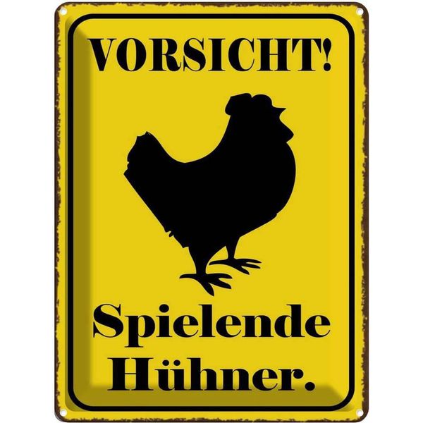 Vianmo Insegna Di Latta 40X30 Cm Vorsicht Spielende HüHner-image