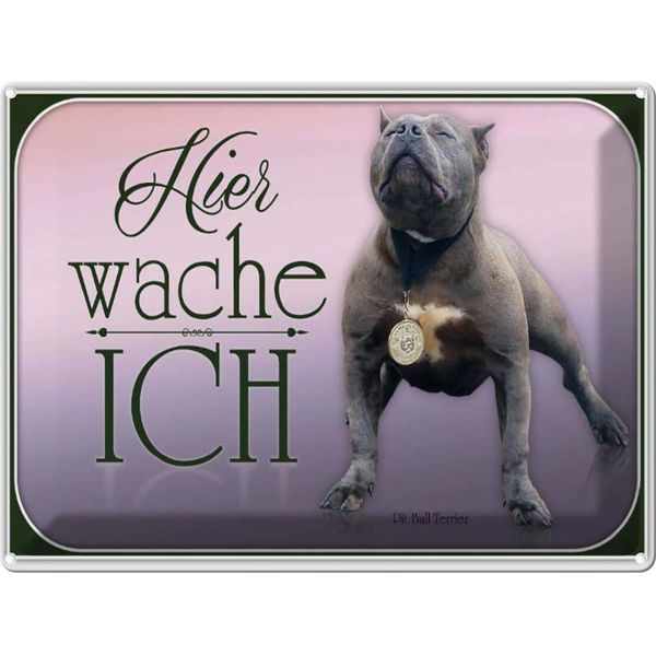 Vianmo Insegna Di Latta 30X40 Cm Hund Pit Bull Terrier Hier Wache Ich-image