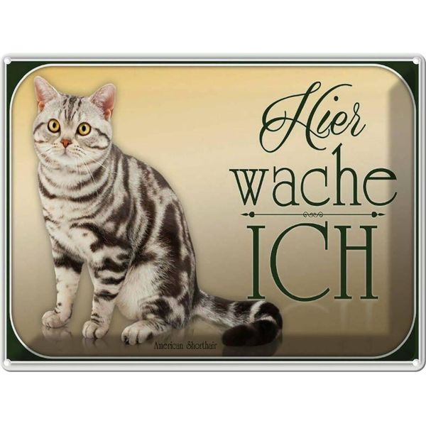 Vianmo Insegna Di Latta 30X40 Cm Katze American Shorthair Hier Wache-image