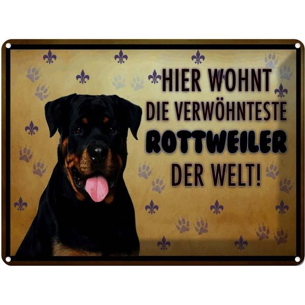 Vianmo Insegna Di Latta 30X40 Cm Hund Hier Wohnt Die Rottweiler-image