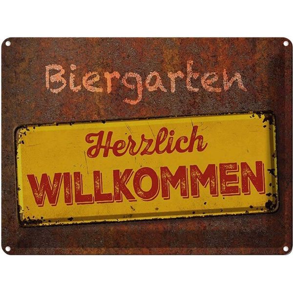 Vianmo Insegna Di Latta 30X40 Cm Biergarten Herzlich Willkommen-image