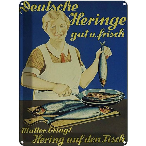 Vianmo Insegna Di Latta 40X30 Cm Fisch Deutsche Heringe Gut Frisch Dekoschild-image