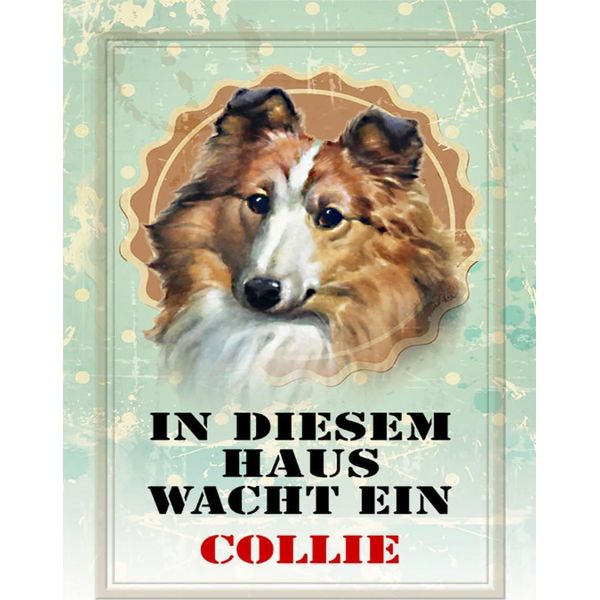 Vianmo Insegna In Legno 40X30 Cm Hund In Diesem Haus Wacht Ein Collie-image