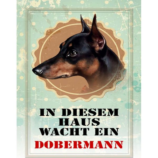 Vianmo Insegna In Legno 40X30 Cm Hund In Diesem Haus Wacht Ein Dobermann-image