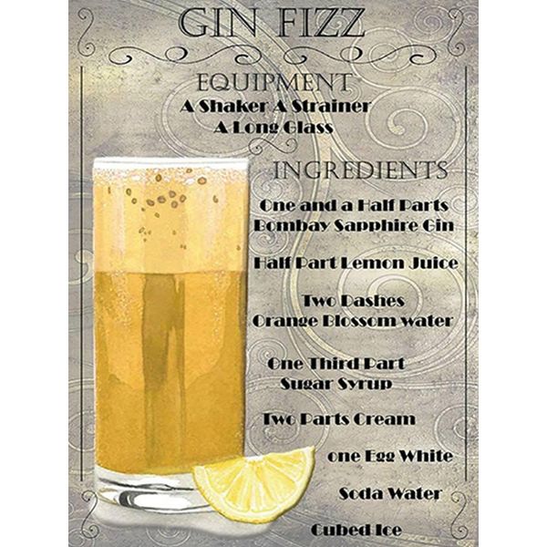 Vianmo Insegna In Legno 40X30 Cm Alkohol Gin Fizz Equipment Ingredients-image