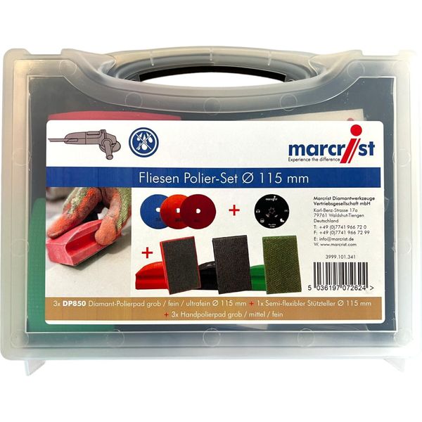 Set Per Lucidare Le Piastrelle Marcrist 115 Mm + 1X Platorello Velcro + 3X Disco Diamantato Velcro + 3X Platorello Per Lucidare A Mano ( 3999.101.341 ) + Custodia-image