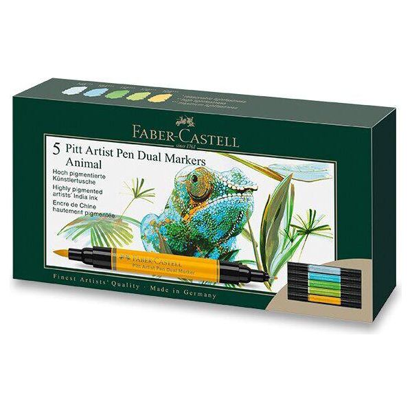 Faber-Castell Pitt Artist Pen Doppio Pennarello A Inchiostro - Confezione Da 5 Animali-image